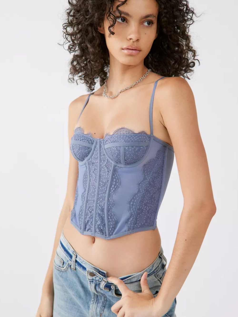 Urban Outfitters Modern Love Corset Top-Blue-XL